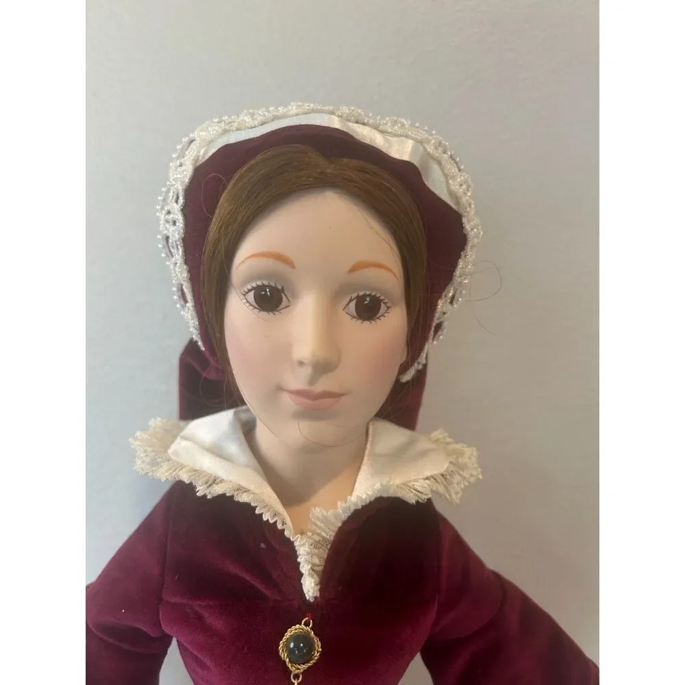 Queen Mary Porcelain Doll 19 Inch Burgundy Dress Repaired Foot